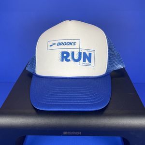 Brooks Run Cobra White Foam Blue Trucker Running Double Snapback Hat‎